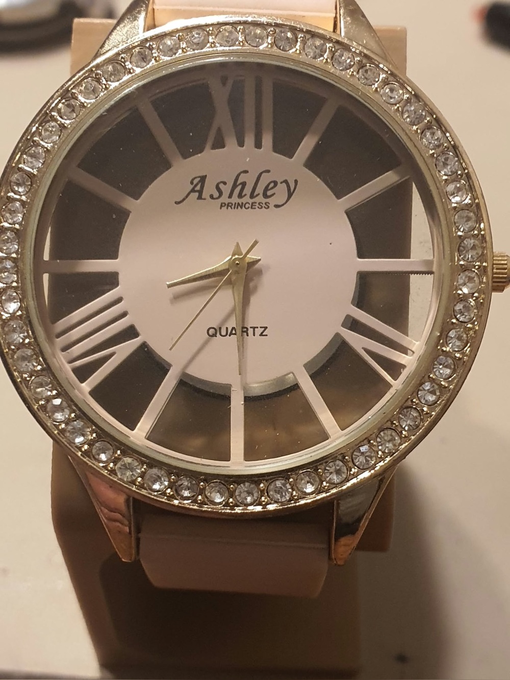 🦋10/$20🦋 Ashley Princess Goldtone/Pink Rhinestone Silicone Women's Watch